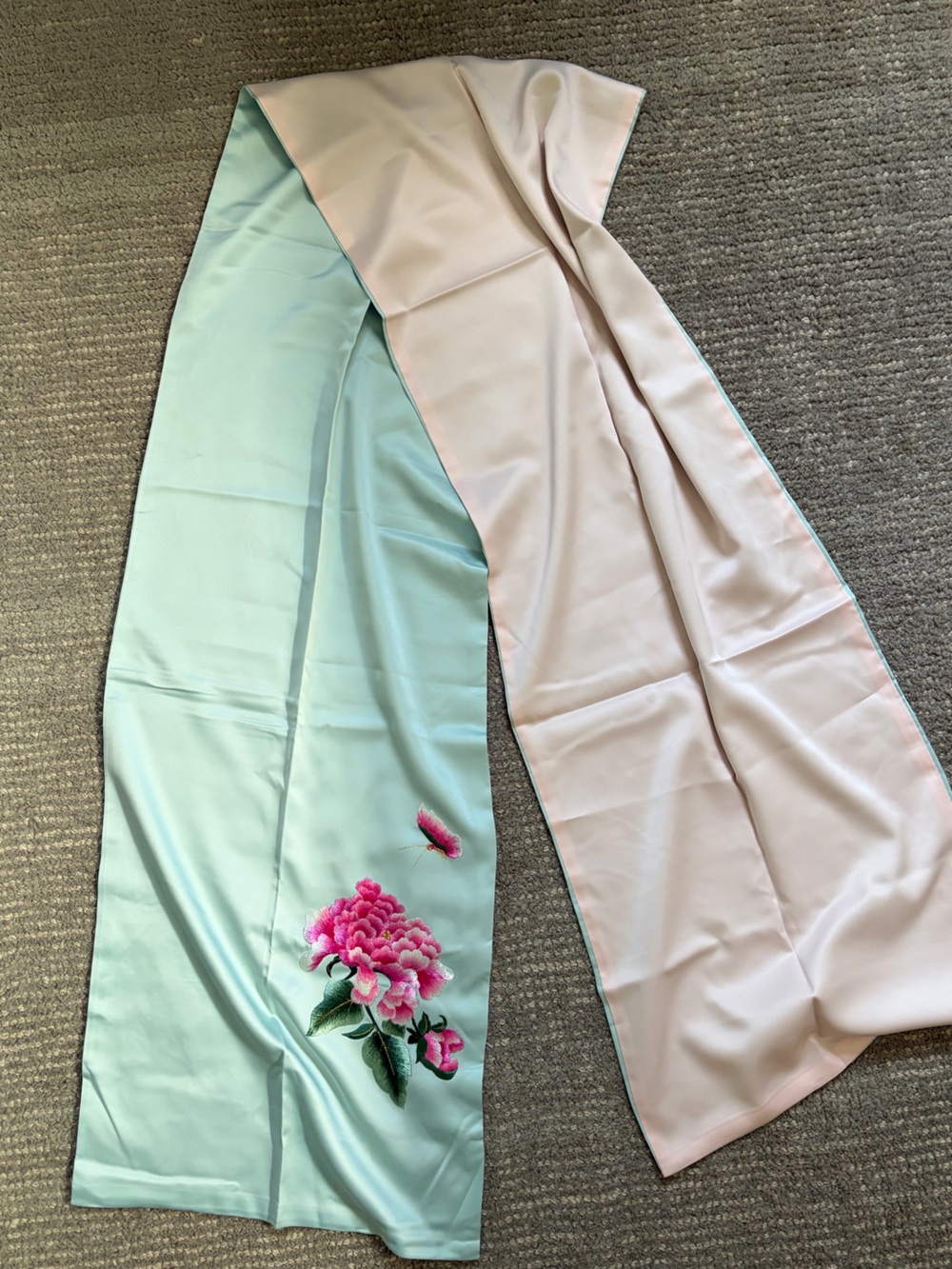 NWT 100% Silk Scarf with Floral Embroidery